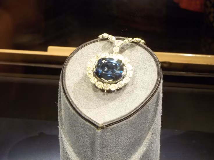  6. Hiện đang được trưng bày tại Bảo tàng Smithsonian. Sau khi Evalyn Walsh McLean qua đời, viên kim cương Hope được bán cho nhà kim hoàn Harry Winston, người sau đó đã tặng nó cho Viện Smithsonian vào năm 1958, nơi nó được trưng bày cho công chúng cho đến nay. Ảnh: Pinterest.
