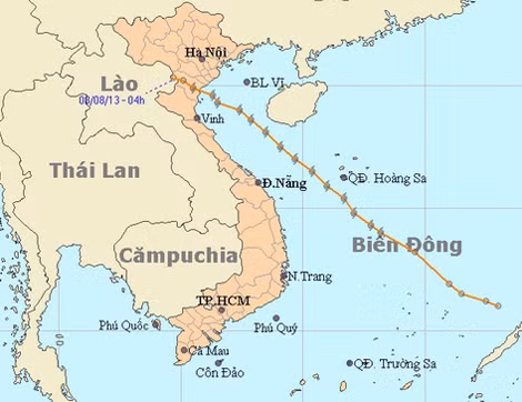 Đường đi và vị trí vùng áp thấp. Ảnh: nchmf.gov.vn
