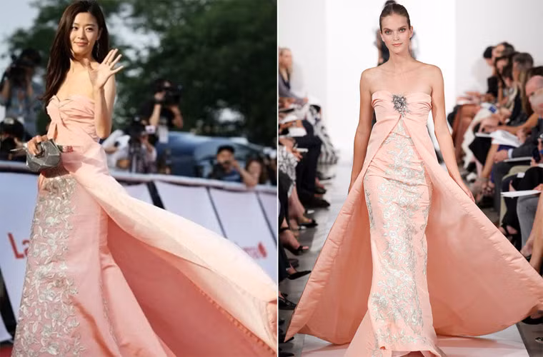 Tới dự lễ trao giải Baeksang Art Awards lần thứ 50, nữ diễn viên 32 tuổi diện một chiếc váy quây màu hồng của nhà thiết kế danh tiếng Oscar de la Renta.