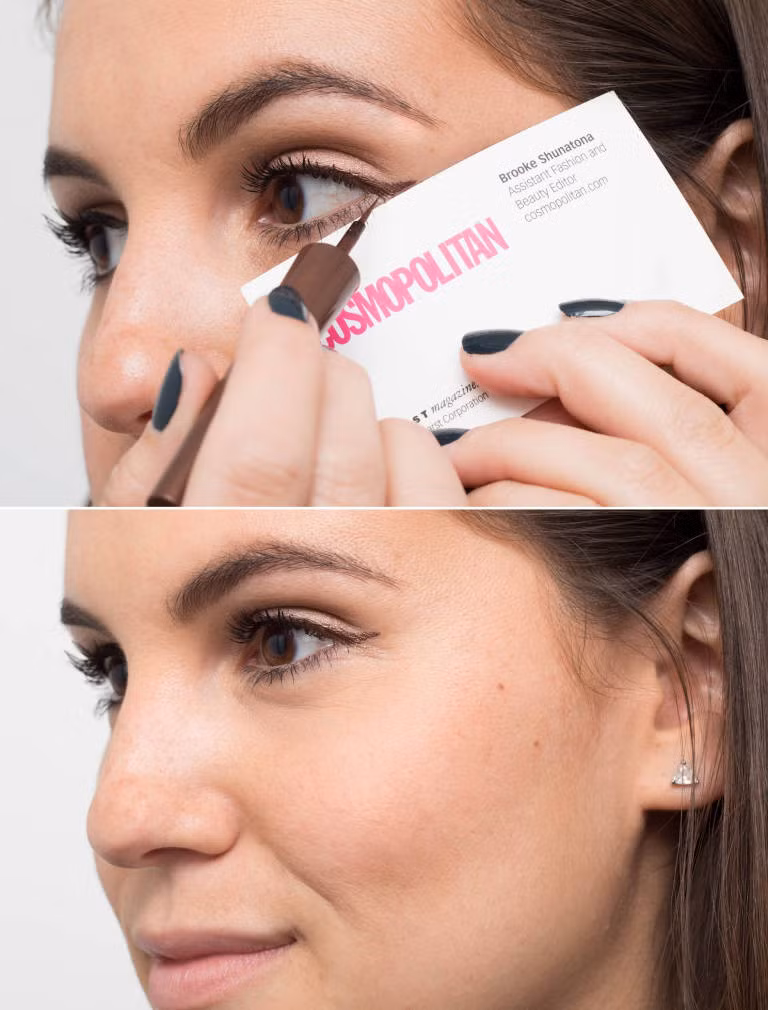 Nếu bạn thích vẽ eyeliner với đuôi mắt nhẹ nhàng, chỉ cần phụ kiện là một chiếc card visit.