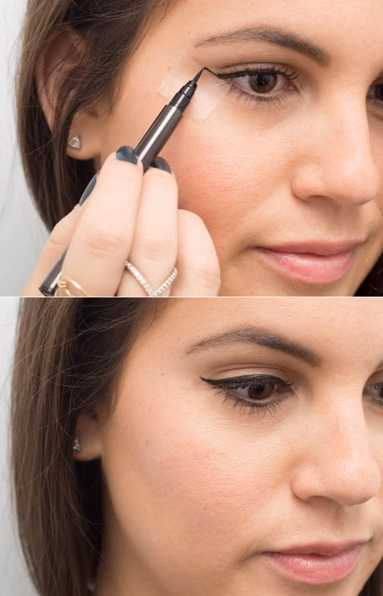Thêm một cách vẽ đuôi eyeliner cực đơn giản bằng miếng dính.