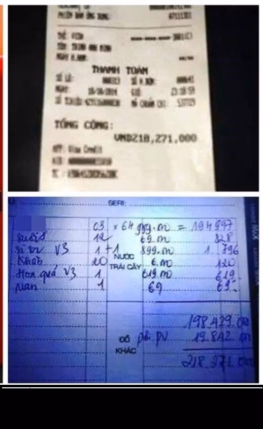 Hóa đơn ở trong một quán bar khác có giá 218 triệu đồng cũng có 3 chai rượu Tây cao cấp có đơn giá gần 65 triệu đồng một chai, được khoe trên mạng để "phá giá" hóa đơn 181 triệu trước đó. Việc chia sẻ ảnh chụp những tờ hóa đơn này gây nên rất nhiều tranh cãi trên mạng xã hội, người choáng ngợp với độ chịu chơi của các "đại gia", người hoài nghi về nguồn gốc của những tờ hóa đơn.