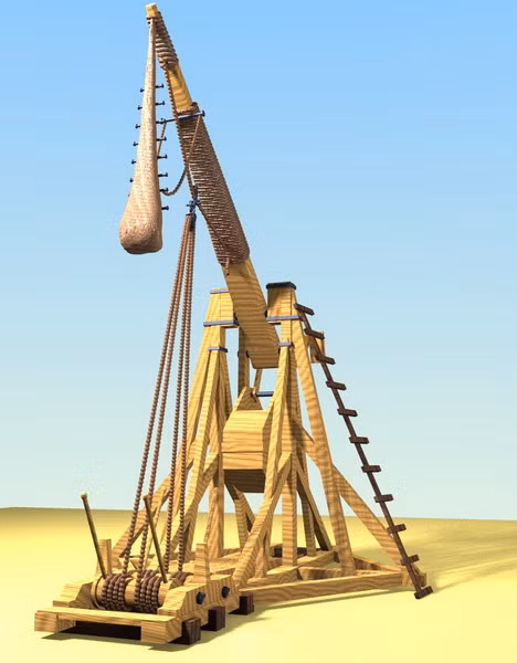 Người Trung Quốc đã có loại vũ khí tương tự như Trebuchet từ thế kỷ thứ 4 TCN. Tuy vậy, những cỗ máy của họ nhỏ hơn và đóng vai trò ít quan trọng hơn trong các trận đánh công thành.