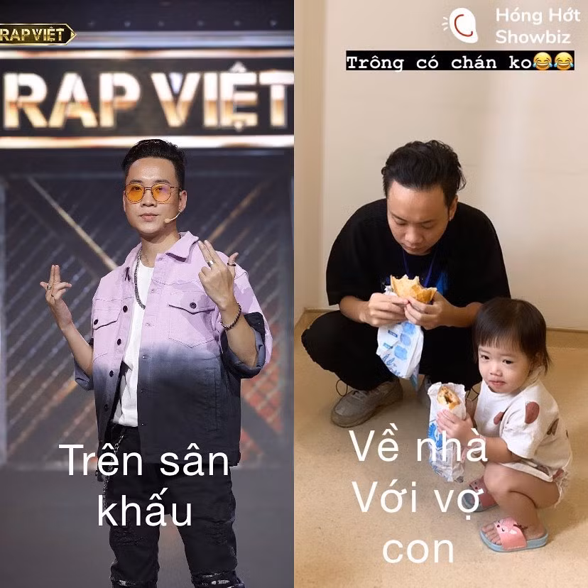 Mở đầu tin sao Việt là hình ảnh hài hước cho thấy sự khác biệt của JustaTee trên sân khấu và đời thường. Nếu trên sân khấu cá tính, "cool ngầu" bao nhiêu, JustaTee của đời thường lại mộc mạc, bình dị bấy nhiêu. Hình ảnh giám khảo Rap Việt vừa chăm con gái, vừa gặm ổ bánh mì do bà xã Trâm Anh ghi lại khiến nhiều người vừa thích thú, vừa bật cười vì dễ thương.