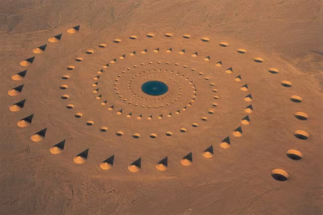 18. Desert Breath, Ai Cập: Công ty thiết kế D.A.ST. Arteam đã xây dựng tác phẩm nghệ thuật sắp đặt mang tên Desert Breath (Hơi thở sa mạc) vào năm 1997 gần thị trấn nghỉ dưỡng El Gouna trên sa mạc Sahara. Tác phẩm bao gồm các ụ cát hình nón với đường kính 30m cùng các hố tròn chứa nước. 