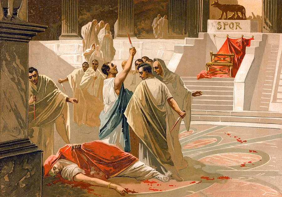 Marcus Brutus - người mà Caesar bảo trợ - cũng đã đâm ông và Caesar được cho là đã thốt lên bằng tiếng Hy Lạp rằng: “Cả con nữa sao?”.
