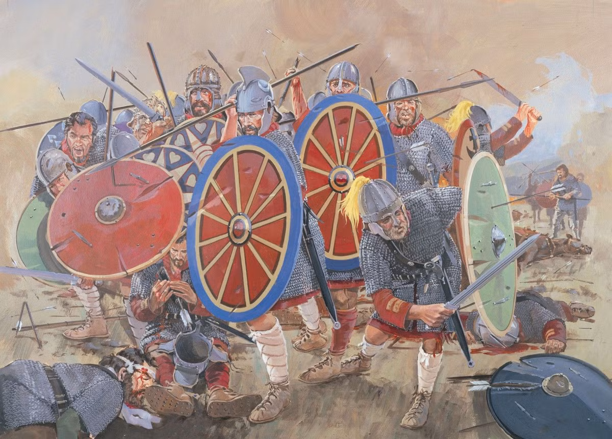 Người La Mã ban đầu đã đẩy lùi được đội quân man tộc, nhưng sau đó kỵ binh Visigoth đột ngột quay trở lại, đánh tan tác đội quân La Mã và buộc họ phải rút lui.