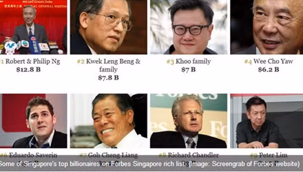 Top những người giàu nhất Singapore (Ảnh: Channel News Asia).