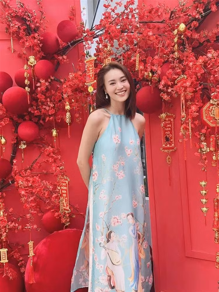 Dịp Tết vừa qua, Lan Ngọc cũng gây sốt khi chụp bộ ảnh với áo dài dạng yếm, màu sắc trang nhã.