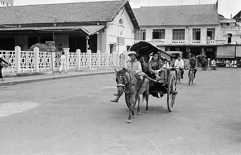 Xe ngựa phía trước ga Sài Gòn cũ, nay là khu vực công viên 23/9, năm 1959. Ảnh: Getty.