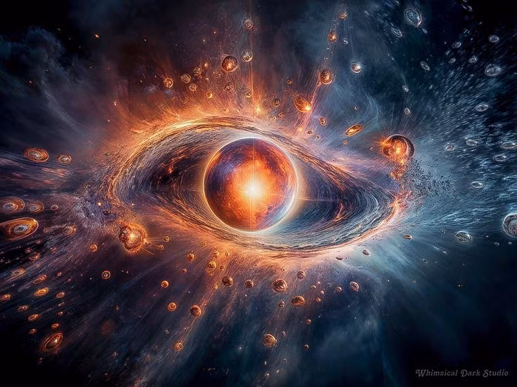  3. Hệ quả của Vụ Nổ Lớn (Big Bang). Sự giãn nở bắt nguồn từ Vụ Nổ Lớn, khoảng 13,8 tỷ năm trước, khi toàn bộ vũ trụ bắt đầu từ một điểm duy nhất. Ảnh: Pinterest.
