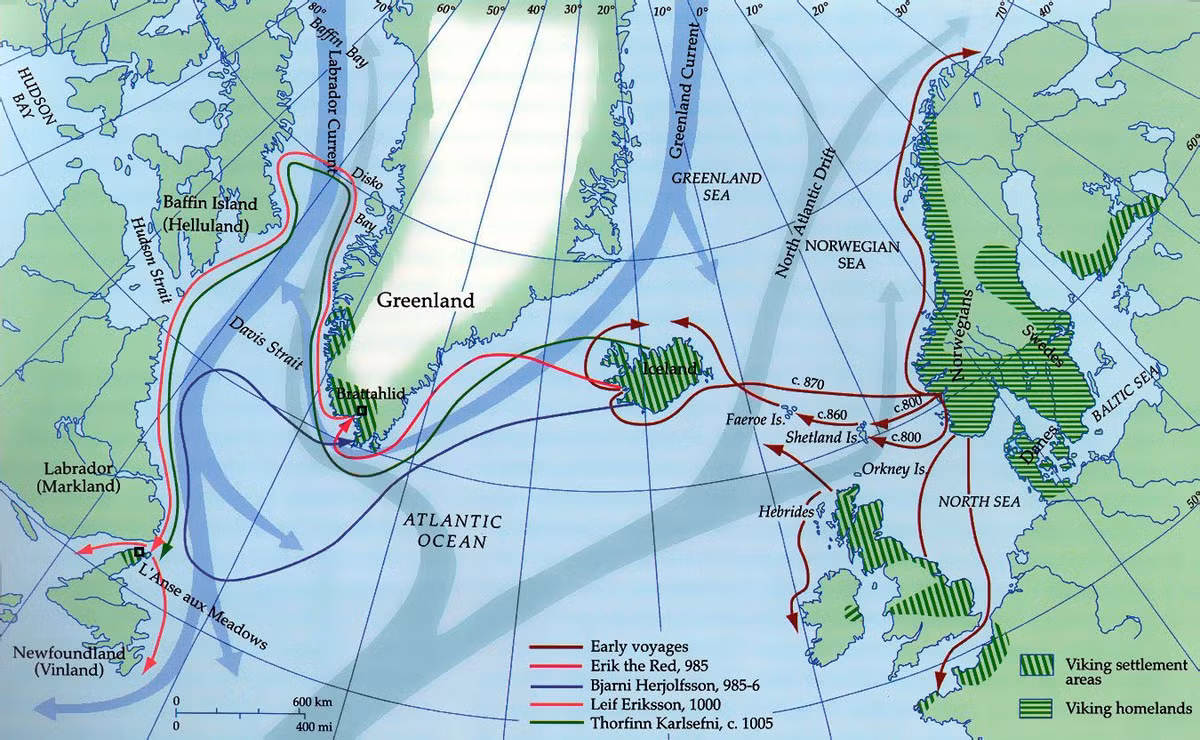  5. Hành trình bắt đầu từ Greenland. Người Viking khám phá Bắc Mỹ trong hành trình được khởi đầu từ Greenland, nơi họ đã định cư trước đó. Ảnh: Pinterest.