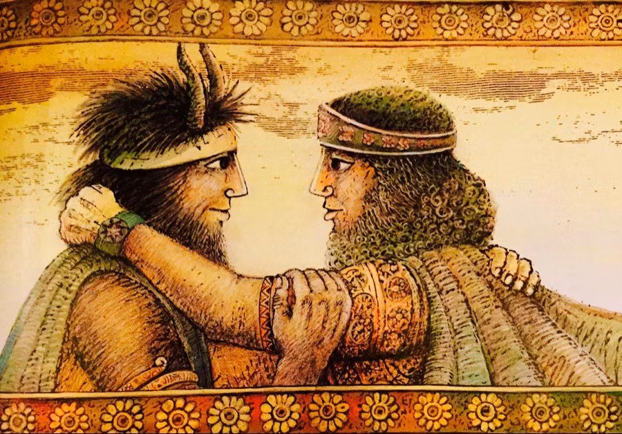  5. Tình bạn giữa Gilgamesh và Enkidu. Một trong những yếu tố cốt lõi của sử thi là tình bạn sâu sắc giữa Gilgamesh và Enkidu, người bạn đồng hành thân thiết của ông. Ảnh: Pinterest.