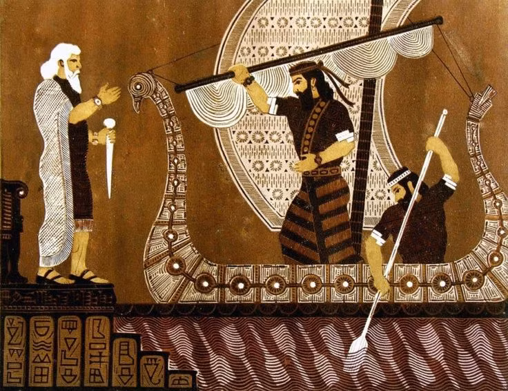  8. Cái chết của Enkidu. Sau khi giết con bò trời, Enkidu bị các vị thần trừng phạt bằng cái chết, điều này khiến Gilgamesh đau khổ và bắt đầu hành trình tìm kiếm sự bất tử. Ảnh: Pinterest.