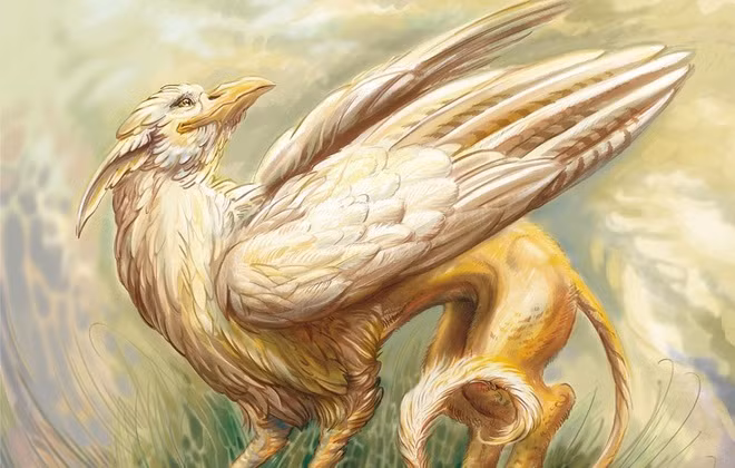 Nhấn để phóng to ảnh Griffin. Griffin là sinh vật thần thoại Hy Lạp được miêu tả là quái vật lai giữa sư tử và đại bàng, với mình là sư tử còn cánh và đầu là đại bàng. Truyền thuyết nói rằng, Griffin là vua của tất cả các loài động vật. Vì cơ thể chúng là sự pha trộn của chúa sơn lâm và vua của loài chim. Griffin thường xuất hiện trong các tác phẩm văn học, các bản vẽ thời Hy Lạp thời cổ đại.