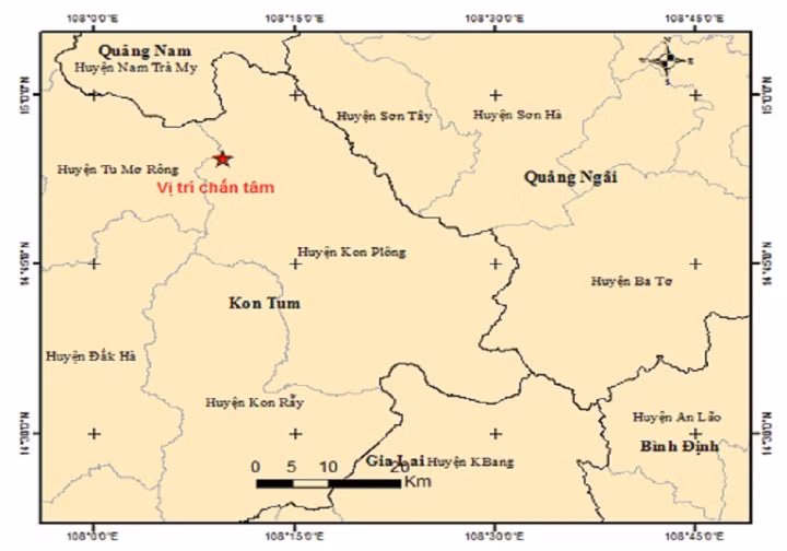Kon Tum xay ra 10 tran dong dat lien tiep trong 3 ngay