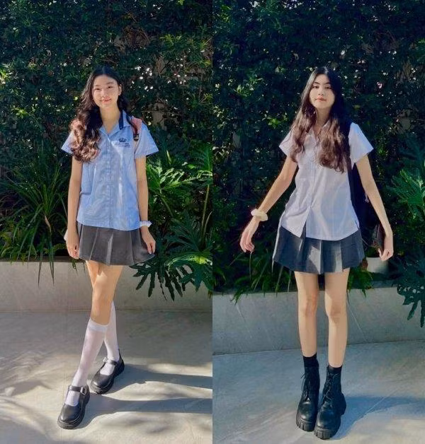 Hai nhóc tì gây chú ý bởi sắc vóc nổi bật khi thả dáng trong thiết kế đồng phục.