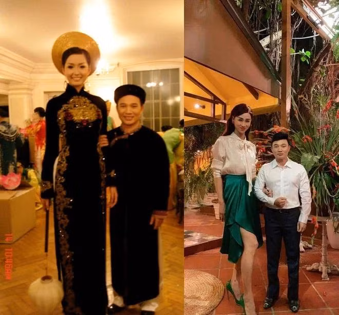 "Chân dài tới nách" là có thật với nam ca sĩ Quang Linh, khi anh đứng cạnh Mai Phương Thúy và Hải Triều.