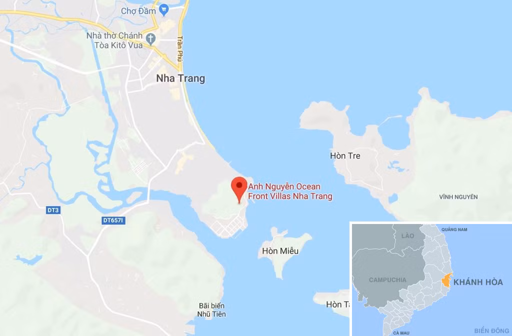 Vị trí dự ánAnh Nguyễn Ocean Front Villas (Nha Trang, Khánh Hòa). Ảnh:Google Maps.