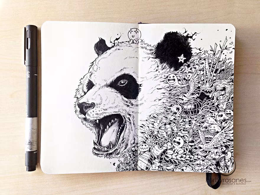 Tranh của Kerby Rosanes gây ấn tượng với những hình ảnh ấn tượng, mô tả "những thứ ở bên trong" của một chủ thể nào đó, vừa siêu thực, vừa sống động và đặc biệt rất cầu kỳ.