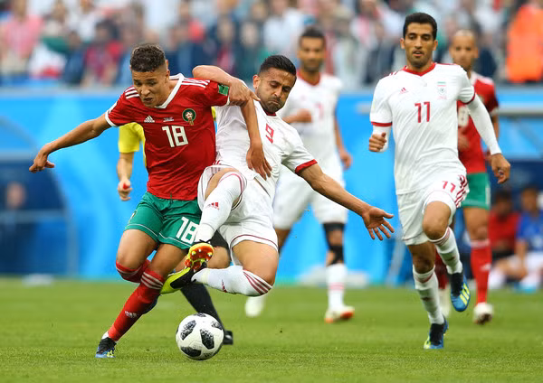 Harit (số 18) trong trận đấu với Iran ở World Cup 2018.