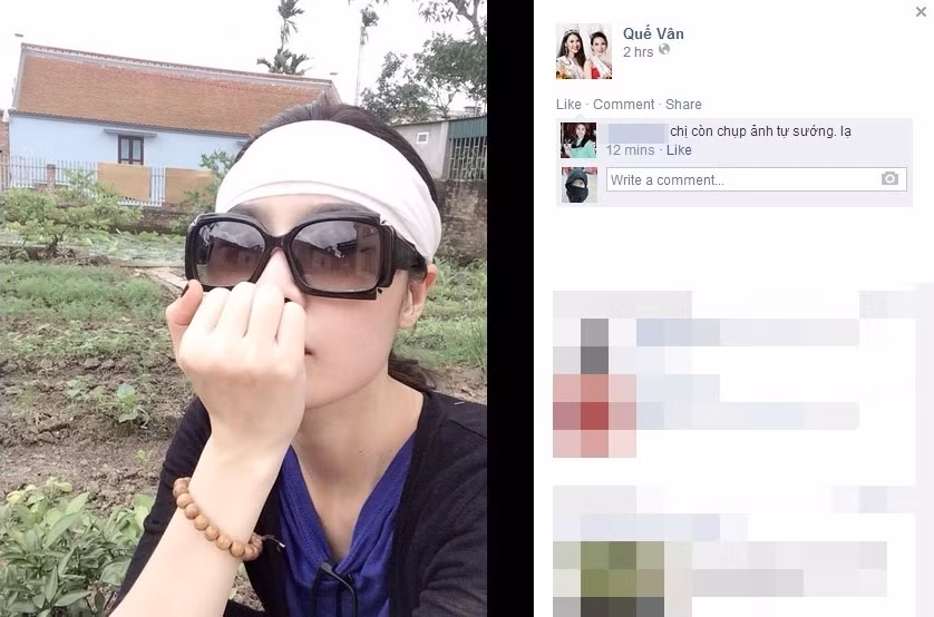 Loạt ảnh của Quế Vân sau đó được lan truyền đến nhiều trang mạng và khiến dân tình hoài nghi. Một vài ý kiến cho rằng trong đám tang u buồn, nếu người đẹp còn có thể chụp ảnh "tự sướng" được thì tâm trạng thật sự của cô cũng chưa đến mức tệ lắm. Một số lại cho rằng hành động "tự sướng" này là không đúng lúc, đúng chỗ và nó hoàn toàn không đáng để thực hiện.