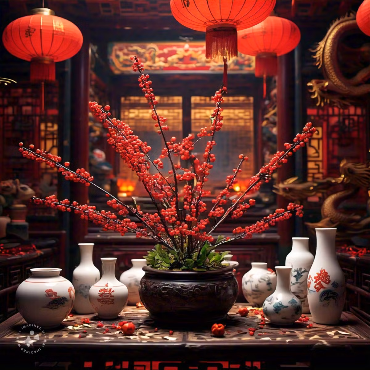 Nếu môi trường trong nhà tương đối khô, đào đông sẽ dễ bị khô héo. Nên thường xuyên phun nước lên cành đào đông và không khí xung quanh để tăng độ ẩm, có thể giữ được quả đào đông có màu sưacs tươi sáng, tròn bóng.