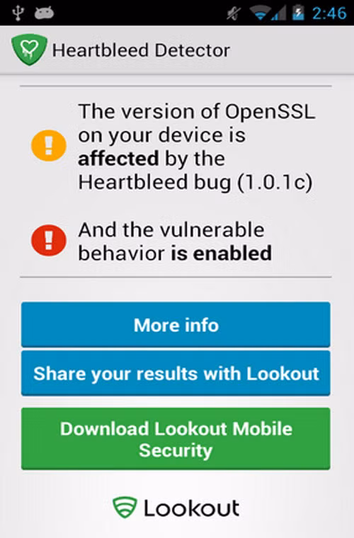 Kiểm tra virus Heartbleed trên Android phone. Để kiểm chứng xem liệu chiếc điện thoại mình đang dùng, chạy trên hệ điều hành Android , có bị dính virus Heartbleed không, bạn nên tải phần mềm Heartbleed Detector trên Google Play Store về máy. Sau khi kiểm tra, nếu phát hiện có virus, bạn cần tải bản vá an ninh từ Google về máy để cài đặt.