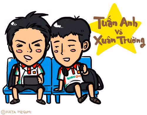 Xuân Trường và Tuấn Anh trong ngày trở lại đỉnh Hàm Rồng để luyện công! Tranh: Hata Megumi.