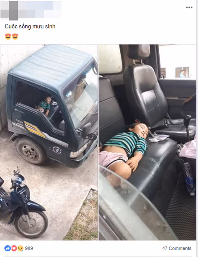 Vo tu ngu tren xe tai, be gai goi 