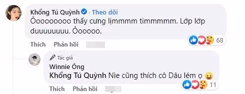 br/> Ảnh chân dung của nhóc tỳ nhà sao khiến ai nấy thích thú, dành lời khen cho vẻ đáng yêu. Bức ảnh này còn nhận về lượng tương tác "khủng" với 24 ngàn lượt thả "like". "Cưng gì mà thấy cưng dữ vậy trời"; "Bé cứ lên hình là cái nào trông cũng đáng yêu"; "Hình thẻ dễ thương quá"; "Ảnh thẻ mà cute vậy trời"; "Cưng xỉu"..., loạt lời khen netizens dành cho Winnie. Khổng Tú Quỳnh cũng không khỏi thích thú với ảnh thẻ của cô bé, bình luận: "Ôi, thấy cưng. Lịm tim, love you".