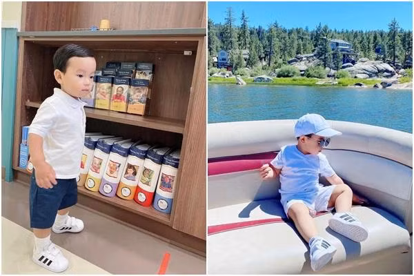 Max được mẹ cho ăn mặc rất sành điệu, tương lai sẽ là một thiếu gia đình đám cho mà xem.
