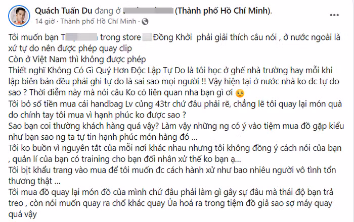 Quach Tuan Du bo ra 43 trieu mua do nhung bi nhan vien cam quay clip-Hinh-2