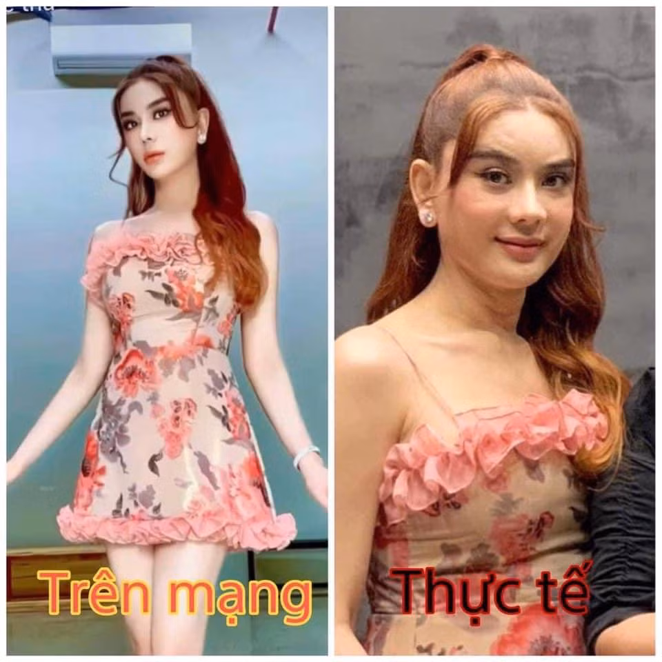 Dung mạo "một trời một vực" của Lâm Khánh Chi trong ảnh trên mạng và thực tế.