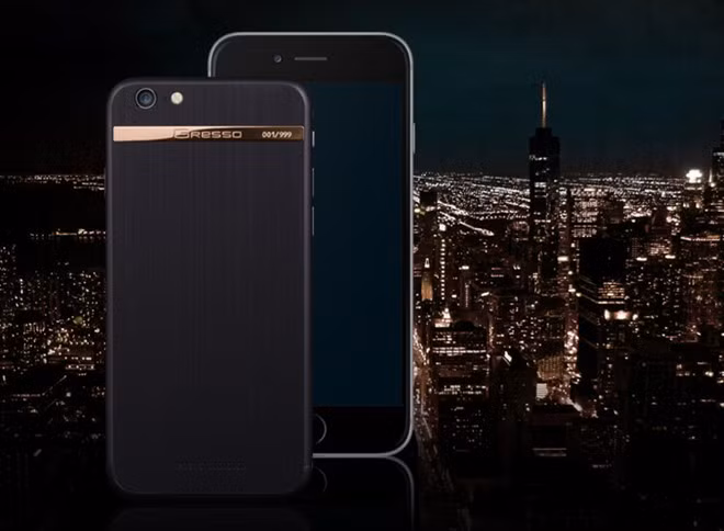  iPhone 6S by Gresso:Với mức giá trên 100 triệu đồng, các phiên bản iPhone của Gresso mang lớp vỏ được làm bằng kim loại siêu bền Titanium giống với những chiếc đồng hồ Thụy Sĩ cao cấp. Logo Gresso được làm bằng Titanium, vàng trắng hoặc vàng 18K. Tất cả các thiết bị được Gresso tùy biến đều có dung lượng 128 GB.