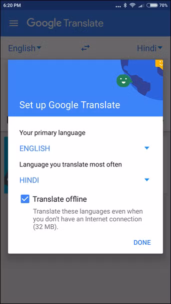 Tuy nhiên, chỉ có duy nhất ngôn ngữ chính có sẵn trên từ điển phiên bản offline, và khi bạn chọn một thứ ngôn ngữ khác, sẽ có một nút download nhỏ bên cạnh ngôn ngữ mới đó. Hãy chắc chắn rằng bạn đã kết nối WiFi hoặc dữ liệu di động để tải từ điển offline cho ngôn ngữ này. Nếu may mắn, bạn thậm chí có thể tải được cả các câu nói offline cho cả 2 thứ tiếng.