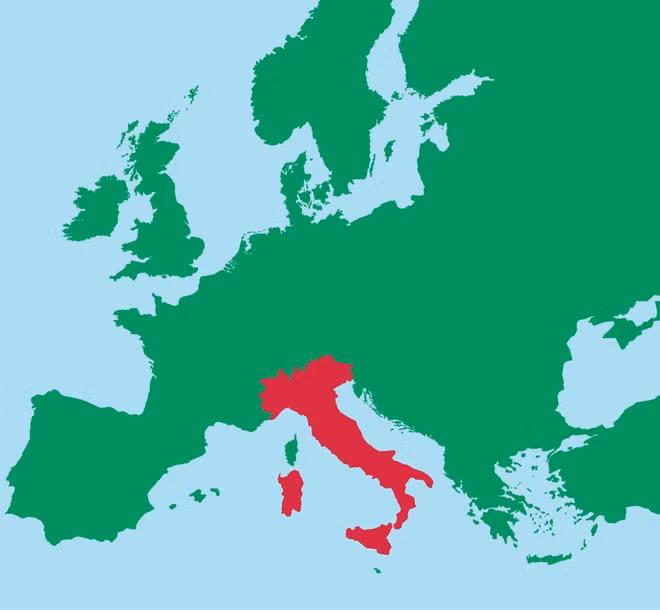 Đất nước hình chiếc ủng là biệt danh của Italy, quốc gia thuộc khu vực Nam Âu. Italy có diện tích hơn 301.000 km2, cả 3 mặt đều giáp biển Địa Trung Hải. Với hình dạng lãnh thổ giống chiếc ủng, nhất là phần mũi và gót giày, quốc gia này được mệnh danh "đất nước hình chiếc ủng". Ảnh: World Atlas.