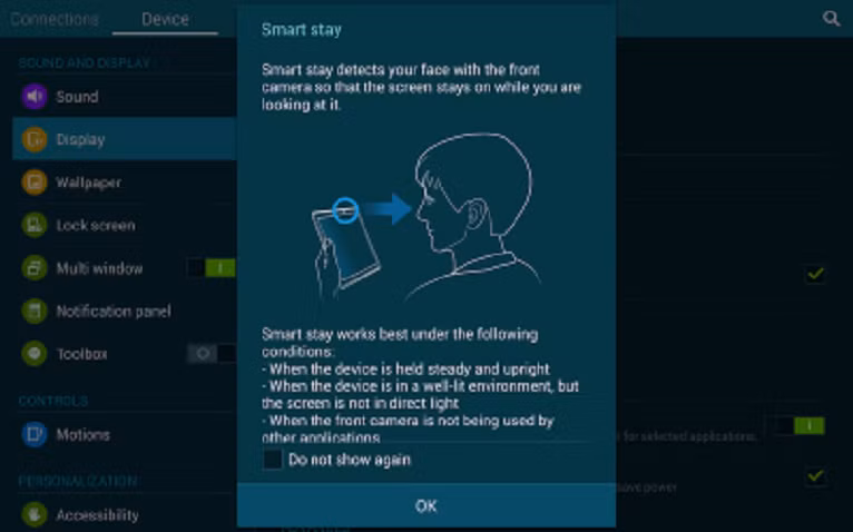 7. Tự động tạm dừng video khi bạn không nhìn vào màn hình Tính năng Smart Stay dưới phần hiển thị trong menu Settings sẽ tạm dừng một video khi mắt bạn rời khỏi màn hình. Tính năng này từng được giới thiệu vào năm ngoái với Galaxy S4.