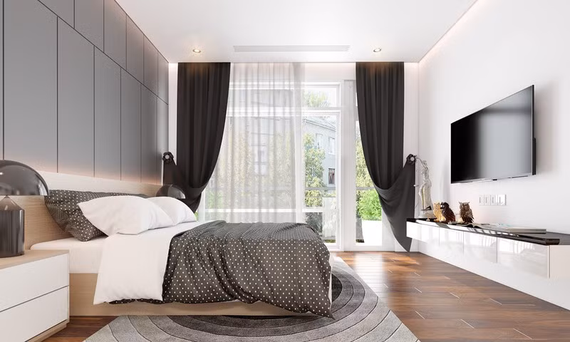 Phòng ngủ chính cũng không nằm ngoài xu hướng màu sắc của toàn bộ ngôi nhà.