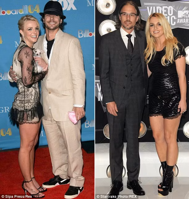Britney và chồng cũ Kevin (trái) và hôn phu Jason Trawick.