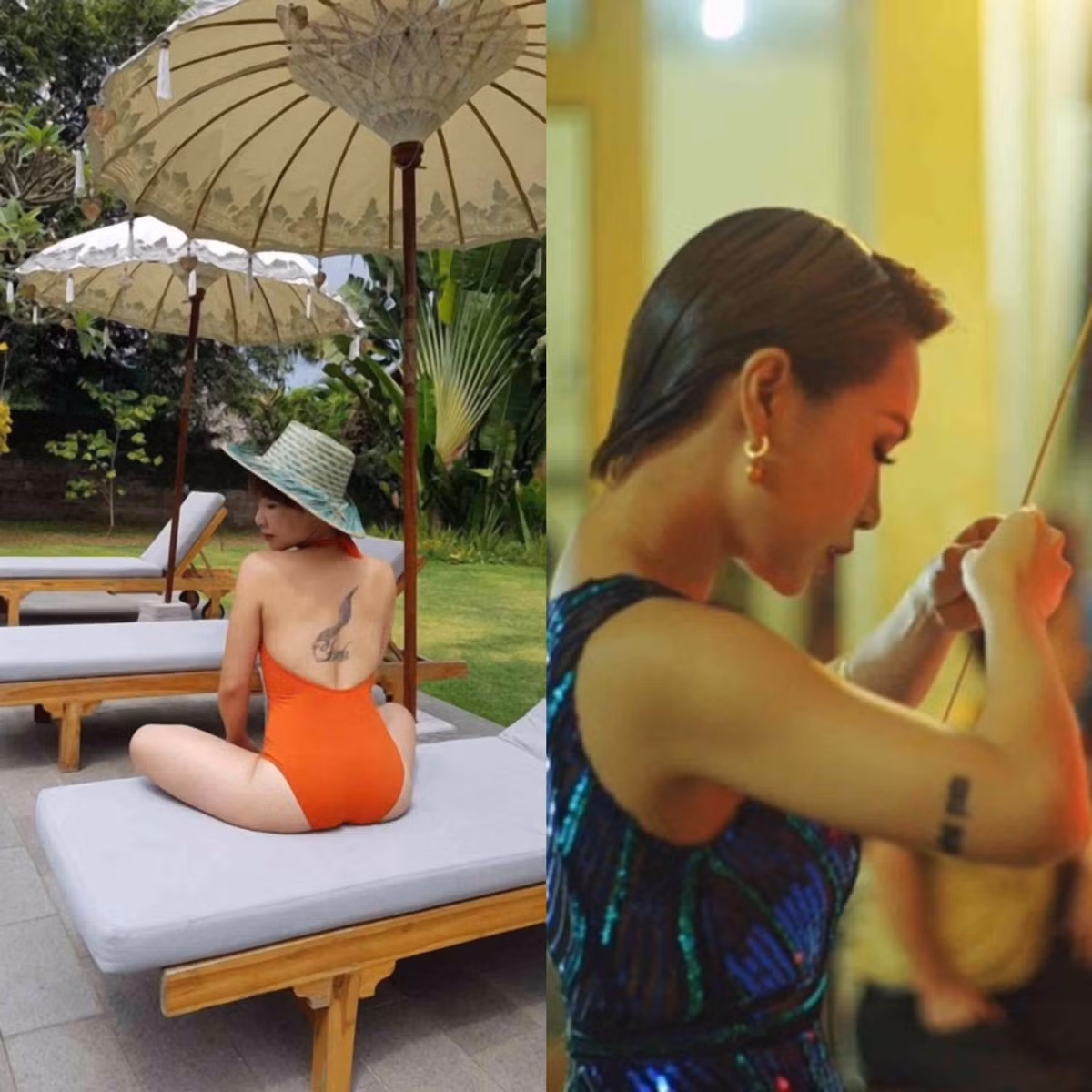 Uyên Linh để lộ hình xăm lông vũ kèm ký tự "L" và chữ "Đinh" ở phía sau lưng vào năm 2014. Quán quân Vietnam Idol chia sẻ hình xăm này thể hiện mong muốn tâm hồn tự do phóng khoáng, bay bổng, sáng tạo, muốn bay lên với niềm đam mê của mình. Giọng ca sinh năm 1987 còn sở hữu hình xăm trên cánh tay phải là dòng chữ "Bình yên" bằng tiếng Do Thái.