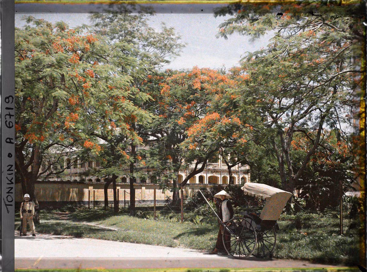 Người kéo xe tay đứng trên đại lộ Général Bichot.