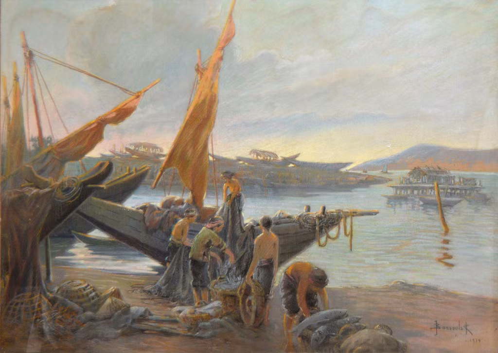 Cảng cá An Nam. Tranh của René Bassouls, 1924.