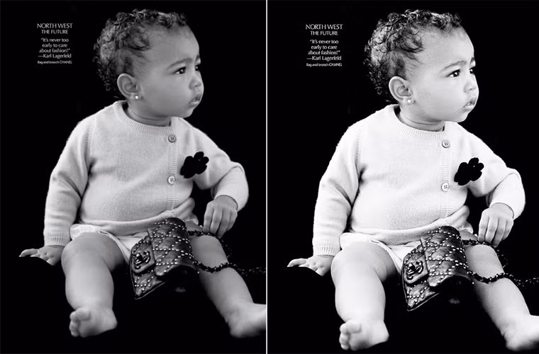 Tháng 4/2014, con gái đầu lòng của Kim và Kanye được mời chụp ảnh cho tạp chí Vogue.