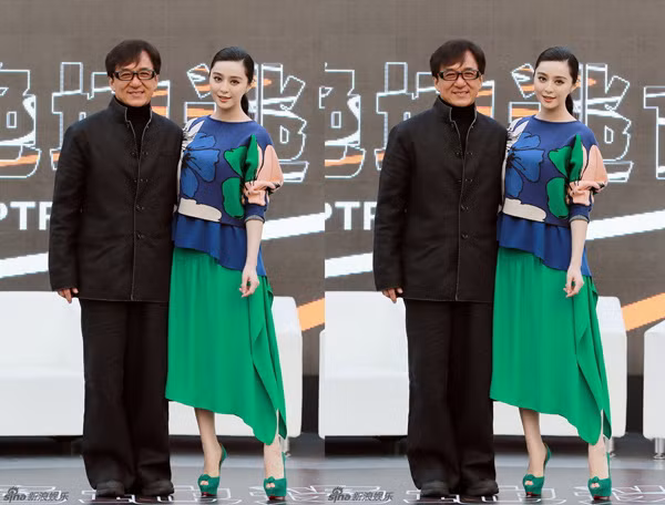 Trong buổi giới thiệu phim mới hợp tác Trung – Mỹ "Skiptrace" mới đây, Phạm Băng Băng đứng sát, nép chặt vào người nam diễn viên chính Thành Long khi đứng trên sân khấu, y như một cặp.