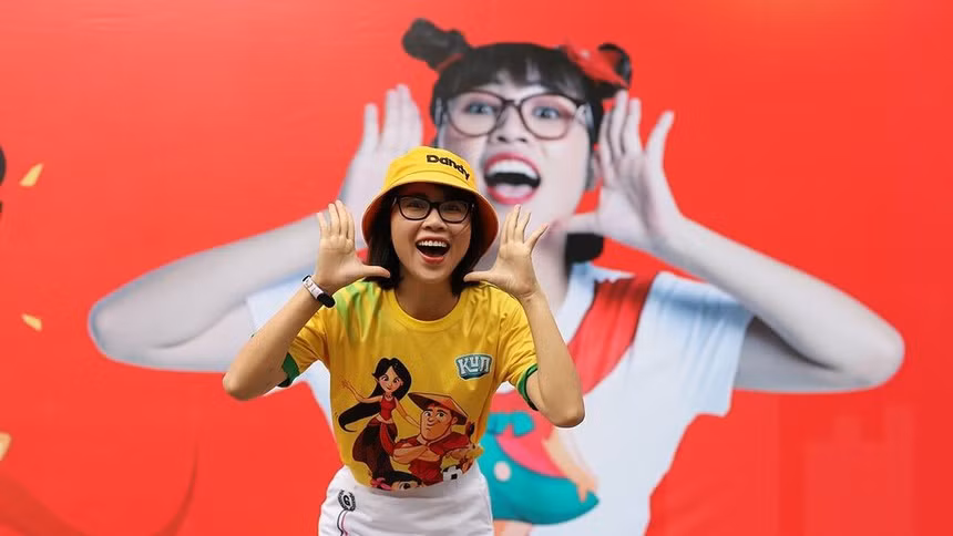 Thơ Nguyễn trong một chương trình quảng bá thương hiệu sữa Kun. Ảnh: ST.