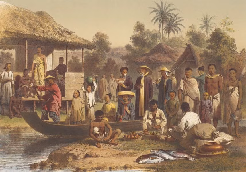 Ngày 5/6/1866, một đoàn thám hiểm Đông Dương rời cảng Sài Gòn, lên đường khám phá. Họ gồm nhà thám hiểm Francis Garnier (1839-1873) - người ghi chép; trung tá Doudart de Lagrée (1823-1868) làm trưởng đoàn; bác sĩ kiêm nhà thực vật học Clovis Thorel (1833-1911); nghệ sĩ Louis Delaporte (1842-1925) - người vẽ lại rất nhiều danh lam thắng cảnh trên suốt hành trình; bác sĩ và chuyên viên địa chất Lucien Joubert (1832-1893); tùy viên ngoại giao Louis de Carné (1844-1870). Hình trên là tranh mô tả trang phục của người An Nam, người Campuchia và người Xiêm.