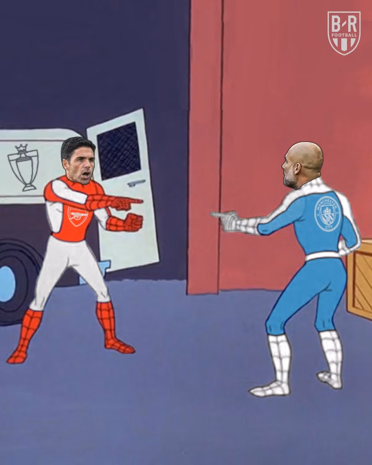 Không thể phân biệt ai là Guardiola, ai là Arteta. (Ảnh: Bleacher Report).