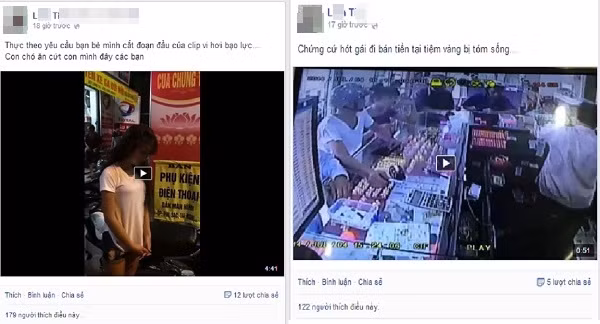 2 đoạn clip mà thành viên L.T đăng tải lên mạng để vạch mặt P.A.