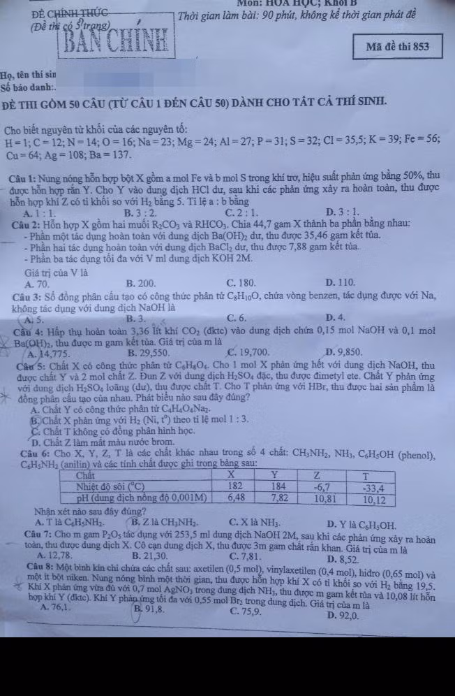 Goi y dap an, de thi DH mon Hoa khoi B 2014